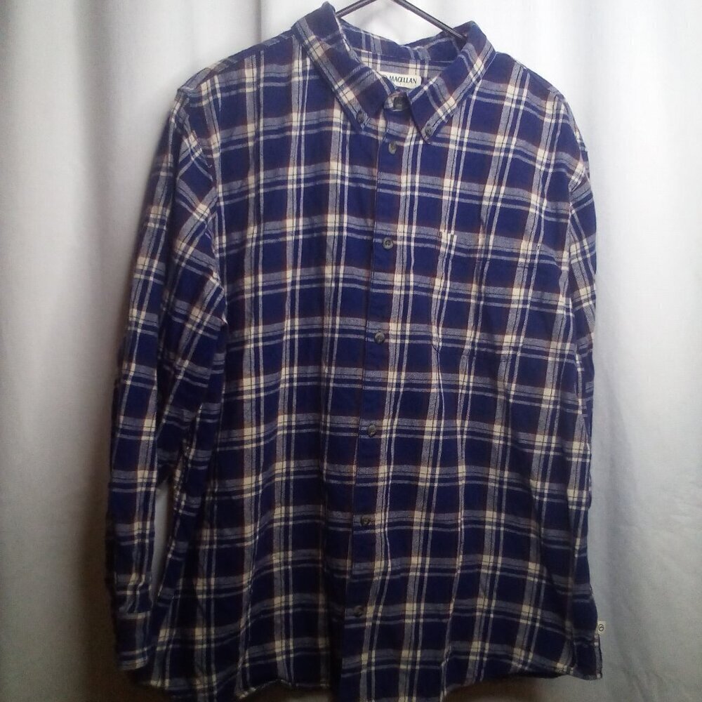 Magellan Shirt 2XL Men Button Down Long Sleeve Flannel Plaid Blue